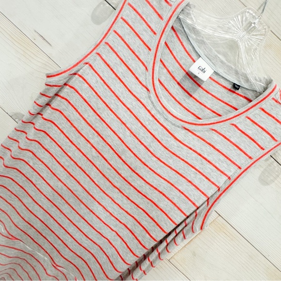 Cabi gray/ orange striped sleeveless ruffle/ flounce top ❤️ - Picture 5 of 6